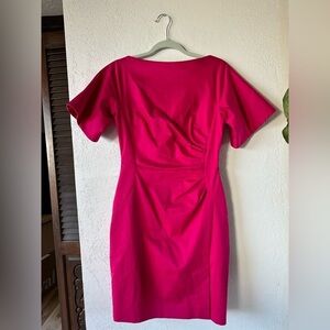 LK Bennett Berry Magenta Pink Sheath Dress Ruched Side Short Sleeve 4